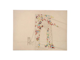 Tableau déco peint foule ii 100x75cm naturel
