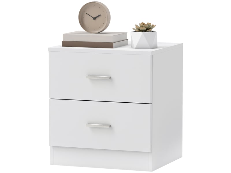  Table de chevet à 2 tiroirs, idéale pour le salon ou la chambre, supporte jusqu'à 30 kg, dimensions : 45 x 39,5 x 49 cm, blanche.  - Conforama B