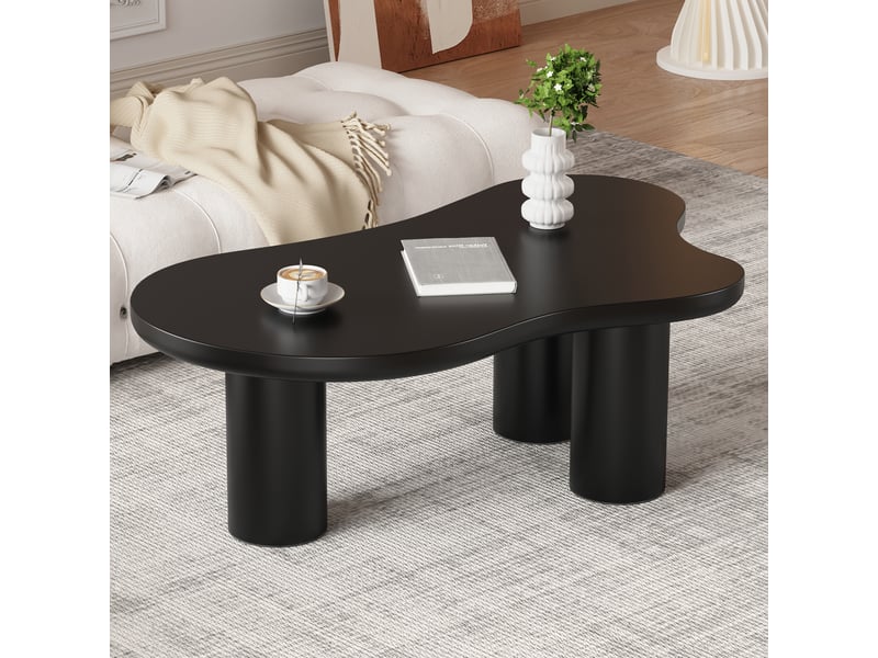  Table basse forme nuage noire 107 cm, plateau en mdf laqué et pieds cylindriques en pvc, design moderne  - Conforama E