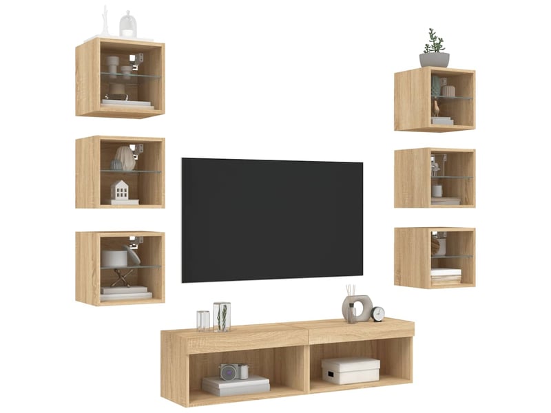  Unités murales tv avec led 8 pcs chêne sonoma bois d'ingénierie shl18398  - Conforama D