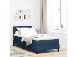 Lit adulte, lit simple, lit à ressorts avec tête de lit bleu 90x200cm tissu cf16972