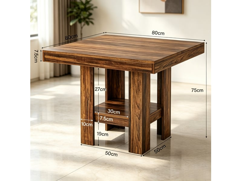  Table à manger carrée 80x80 cm – marron vintage – étagère basse de rangement, style industriel pour 2 personnes  - Conforama C