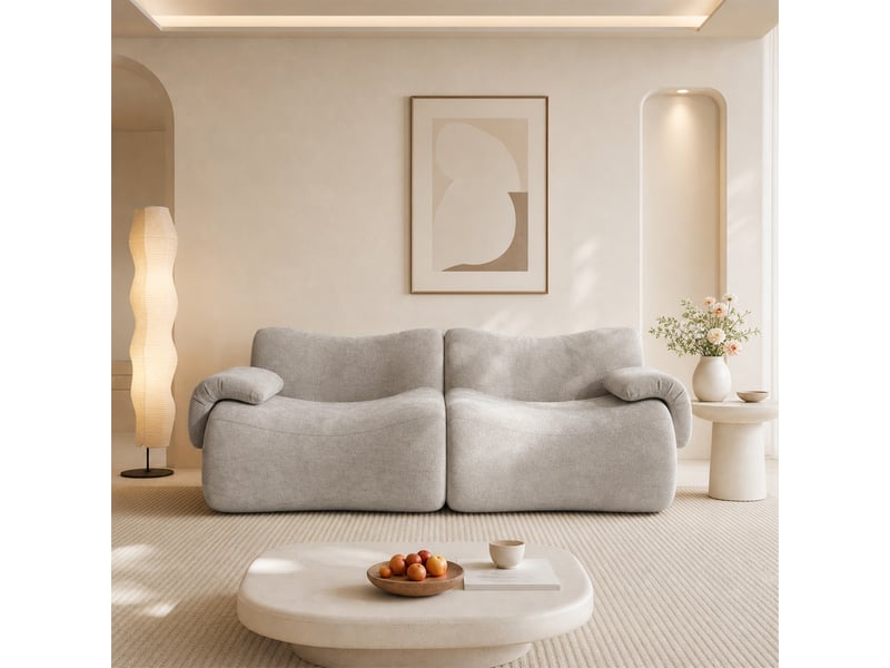  Canapé 2 places, revêtement en tissu chenille, sans assemblage, gris  - Conforama C