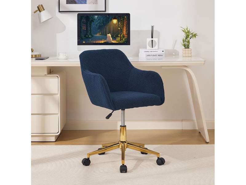  Fauteuil de bureau réglable et pivotant 58x58x86 cm en tissu bouclette bleu foncé  - Conforama B