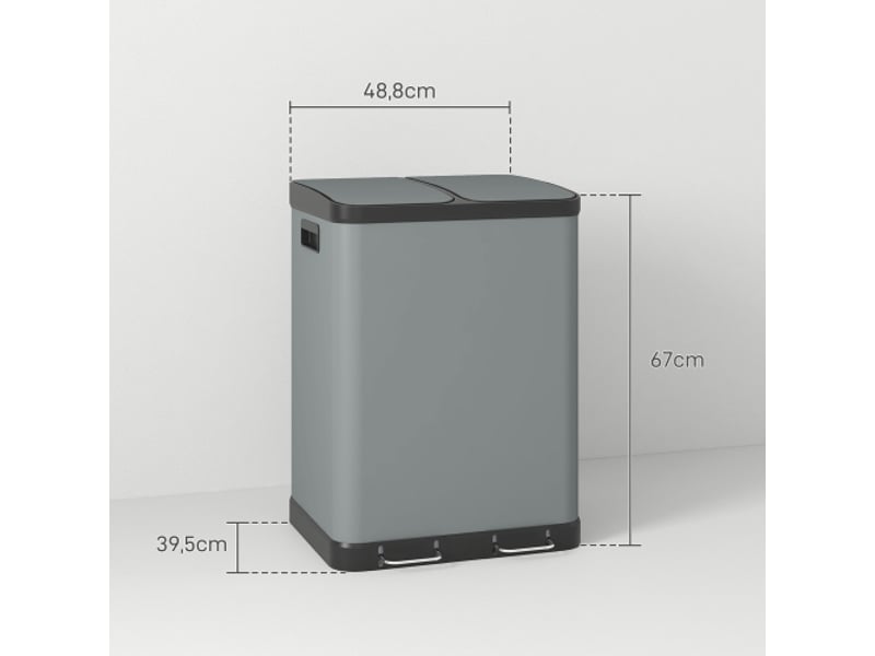  Poubelle à pédale 2x30 l en métal, couvercles et bacs intérieurs, 48,8x39,5x67 cm  - Conforama C