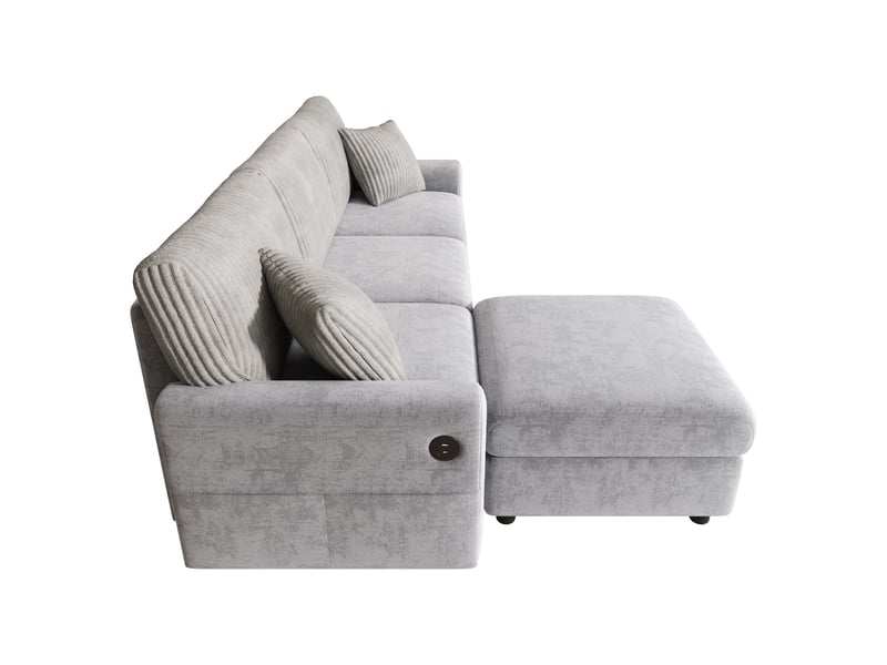  Canapé d'angle modulable 4 places 223 cm gris, chenille et velours côtelé, pouf mobile et usb-c Fay Lum - Conforama D