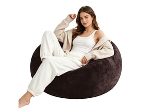 Fauteuil poire pliable marron 100 x 100 cm, assise souple avec housse lavable pour optimiser les petits espaces