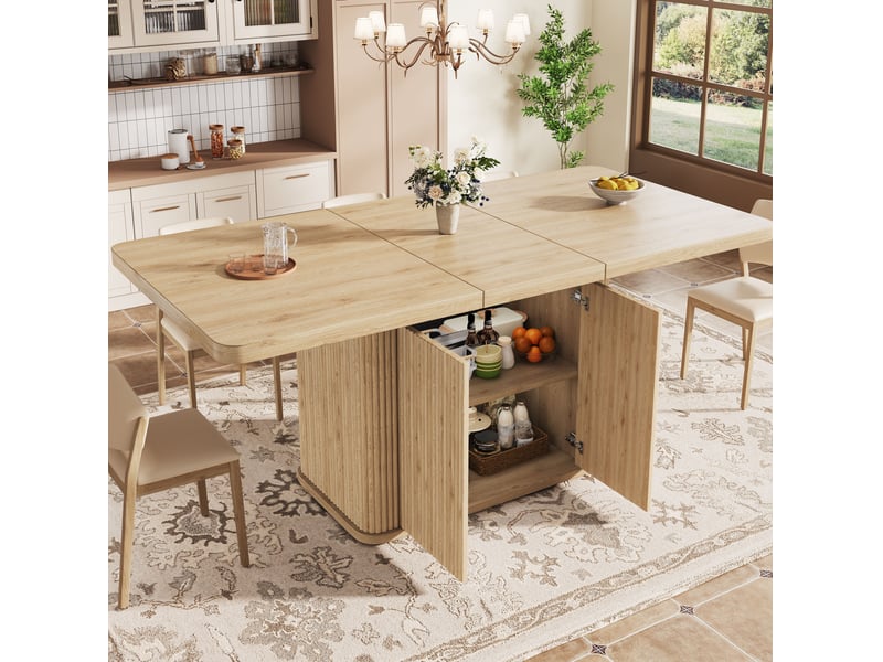  Table à manger extensible avec rangement 140-180x80x76,5 cm effet bois clair  - Conforama W