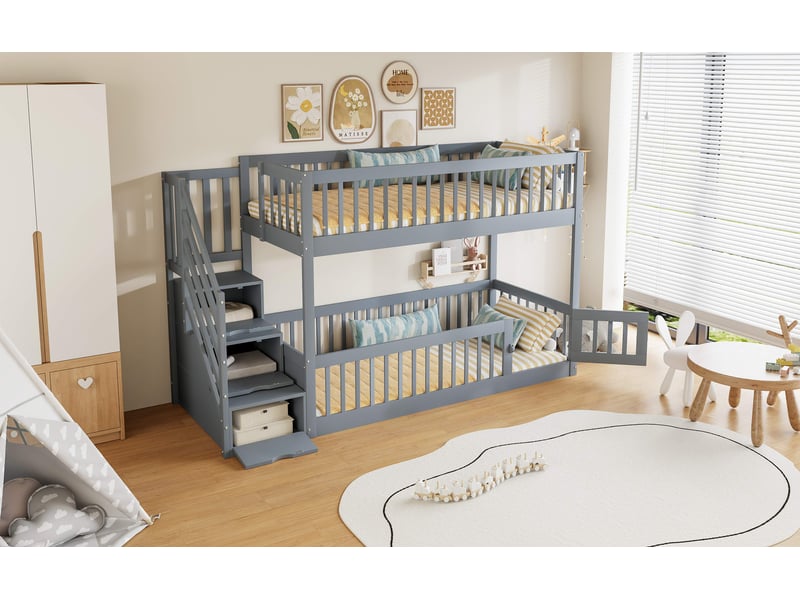  Lit superposé enfant avec échelle sécurisée et rangements intégrés, 90x200 cm  - Conforama R