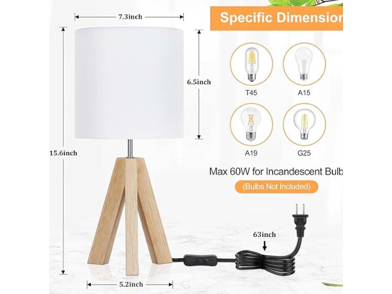  Lampe de table abat-jour en lin et socle en bois – h40cm  - Conforama E