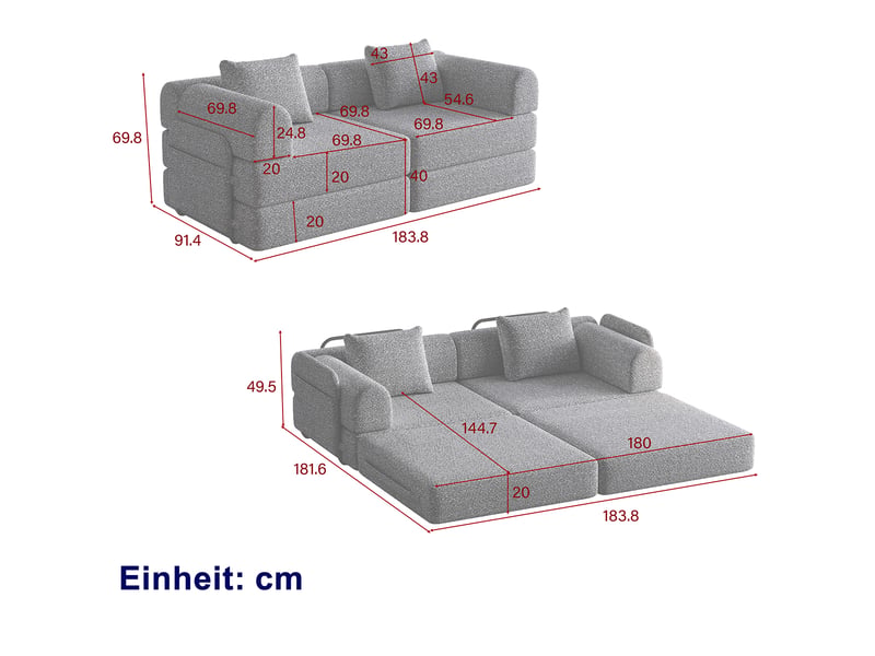  Canapé droit convertible 2 places vert en chenille, 2-en-1 avec rangement d’accoudoir, base antidérapante et structure acier Fay Lum - Conforama C
