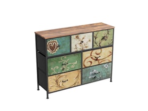 Commode de rangement, 100x30x78 cm, 7 tiroirs en tissu, cadre en métal, style rétro, multicolore