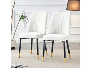 Lot de 2 chaises de salle à manger, chaises blanches en cuir pu avec pieds en métal noir, assise 43x41.5 cm