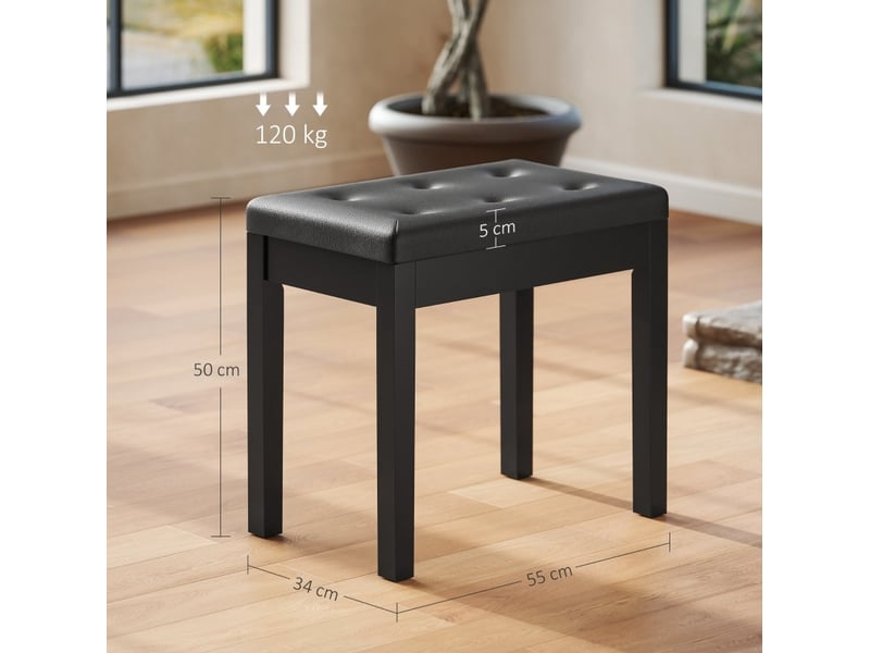  Banc de rangement pour piano avec coffre, assise capitonnée et pieds en bois, en simili cuir noir, 55 × 34 × 50 cm  - Conforama E