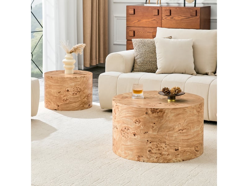  Lot de 2 tables basses rondes gigognes avec rangement 62 8 cm et 44 cm coloris bois mdf table d appoint pour salon avec couvercle amovible evarich - Conforama D