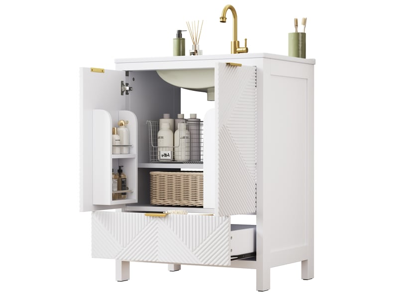  Meuble sous vasque 61 cm avec rangement et lavabo en céramique homvra  - Conforama A