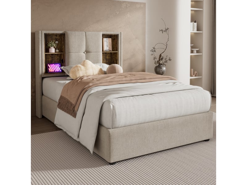  Lit en lin naturel 90 x 200 cm  - Conforama D