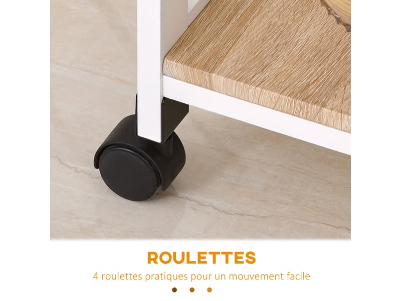  Chariot de service desserte de cuisine à roulettes 2 étagères + amovible plateau + tiroir blanc chêne clair  - Conforama E