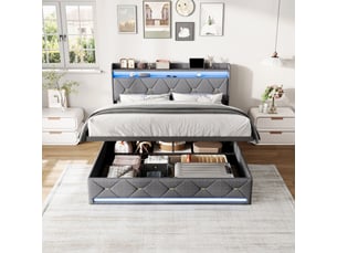 Lit coffre 140x200 cm coloris gris