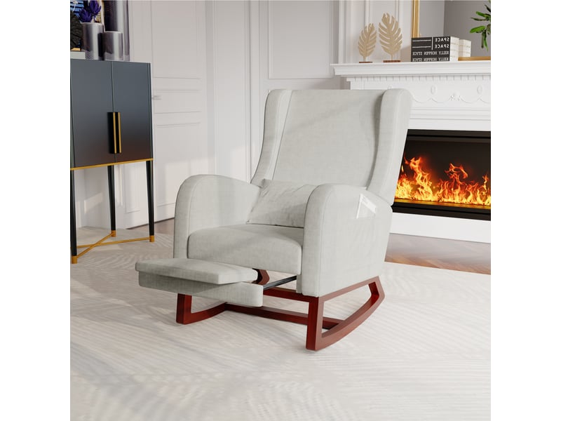 Fauteuil à bascule en tissu gris avec repose-pieds - 67 x 64 x 99 cm-gris - chaise berçante ergonomique avec poches latérales et coussin - Conforama C