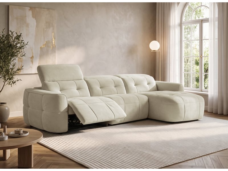 Canapé d'angle relax électrique en tissu beige ferdinand - angle droit KM7935-3M-BEI - Conforama C