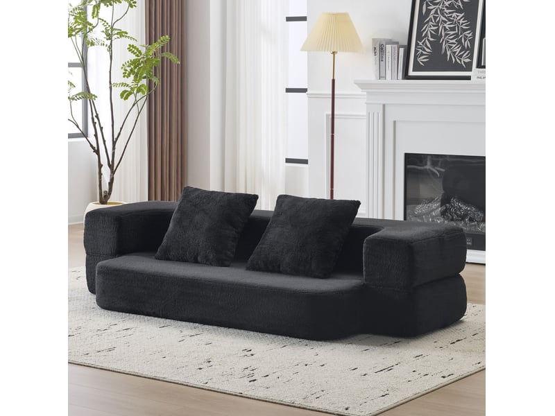  Canapé convertible 2 places 190x50x42 cm compressé et pliable, mousse douce, pratique, contemporain, pour salon, noir  - Conforama D