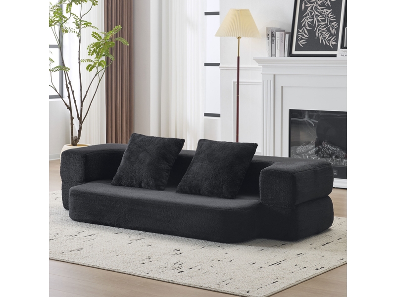  Canapé convertible 2 places 190x50x42 cm compressé et pliable, mousse douce, pratique, contemporain, pour salon, noir  - Conforama D