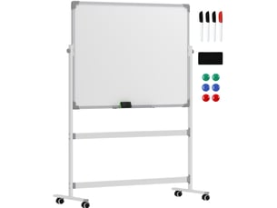 Tableau blanc magnétique mobile 120 x 90 cm – blanc – double face pivotante avec accessoires et freins