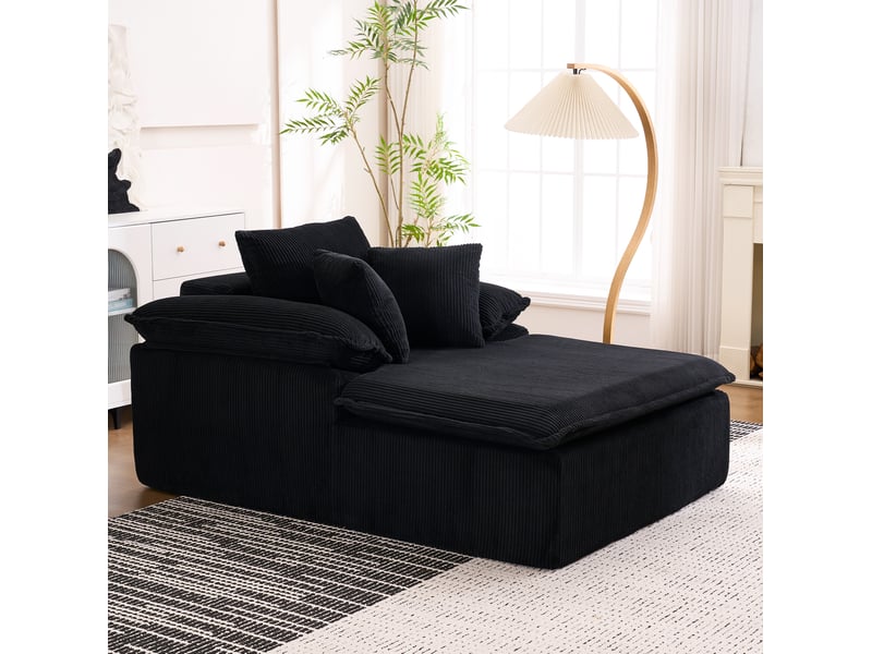  Fauteuil relax modenvie sans cadre en velours côtelé noir 177 x 122 x 92 cm  - Conforama E