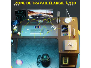 Bureau gamer d’angle en l 100 cm avec étagère, table d’ordinateur pour bureau et maison