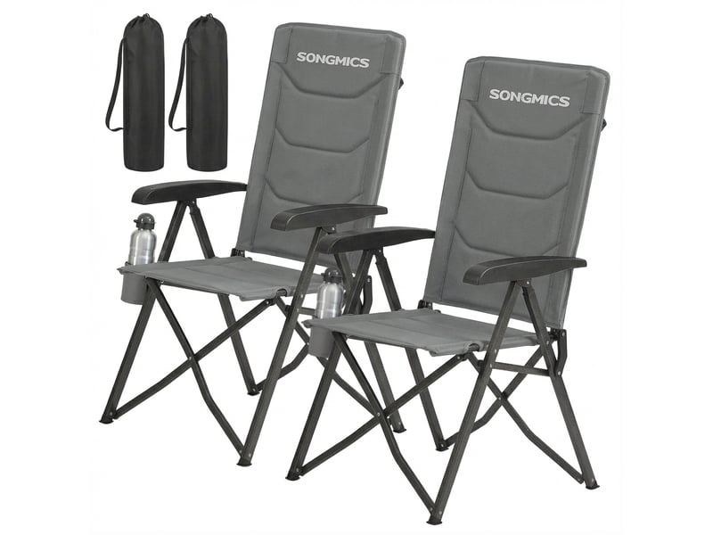 Chaise de camping, lot de 2, dossier réglable 95°-150°, porte-gobelet, sac de transport, pêche, jardin, gris - Conforama A