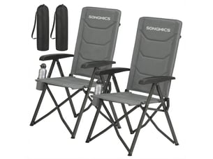 Chaise de camping, lot de 2, dossier réglable 95°-150°, porte-gobelet, sac de transport, pêche, jardin, gris
