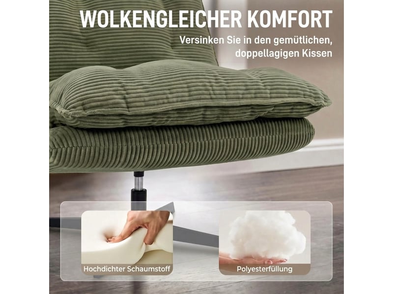 Fauteuil de salon - fauteuil lounge avec repose-pieds, pivotant à 360°, revêtement en velours côtelé, vert - Conforama W