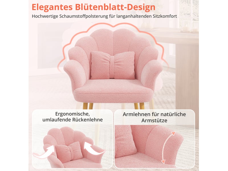  Lot de 4 fauteuils de salle à manger 64x65,5x85 cm dossier pétale rose et pieds dorés  - Conforama E