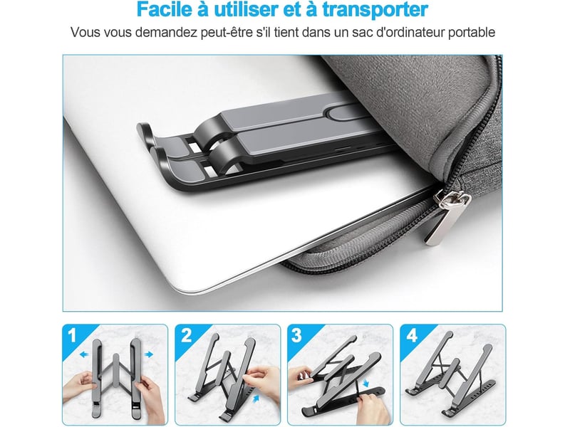  Support pc portable à 8 niveaux réglables – silicone antidérapant, noir  - Conforama E