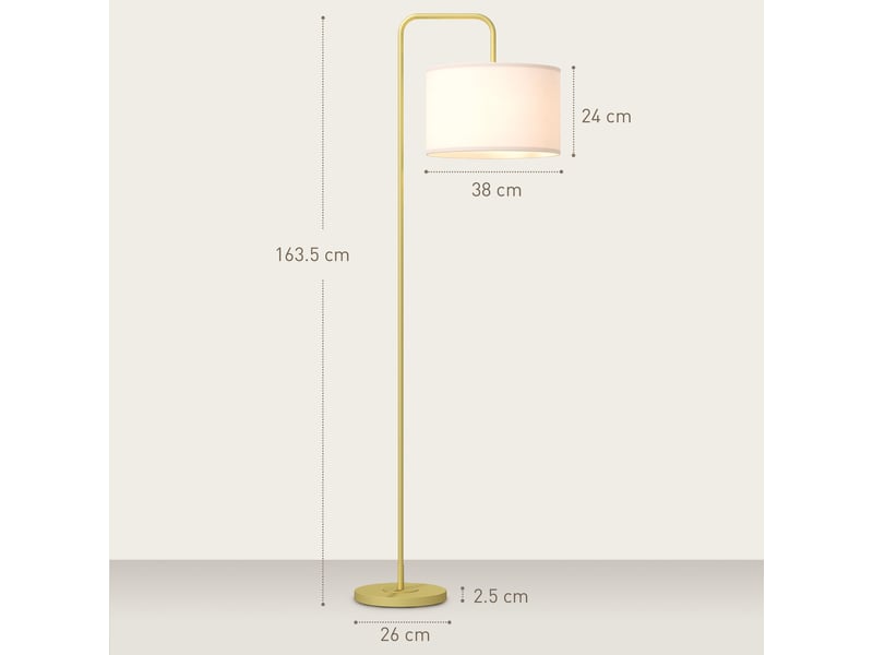  Lampadaire arqué avec abat-jour en lin et acier, et interrupteur au pied, doré  - Conforama E