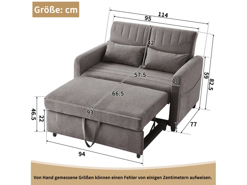  Canapé-lit convertible modenvie 2 places gris 114 x 77 x 82,5 cm dossier réglable 3 positions  - Conforama C