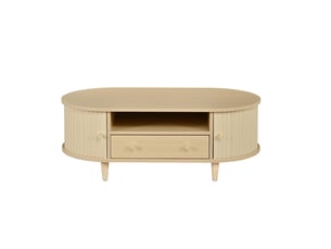 Table basse ovale en mdf couleur bois avec tiroir et rangement 100x50x36 cm - pangivo