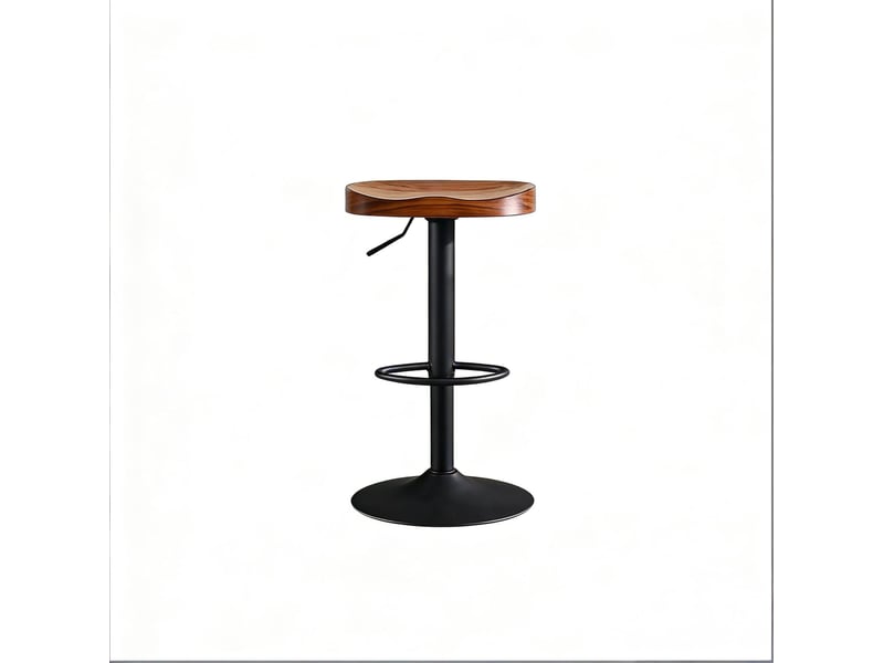 Tabouret de bar pivotant réglable en hauteur, assise en pin brun rustique - Conforama A