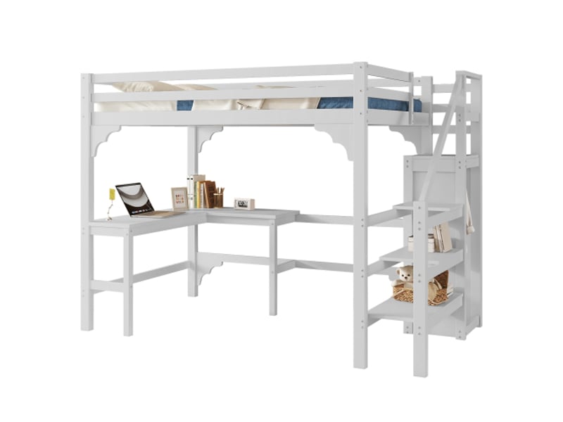  Lit mezzanine 140x200 cm coloris blanc pin lit enfant blanc - Conforama A