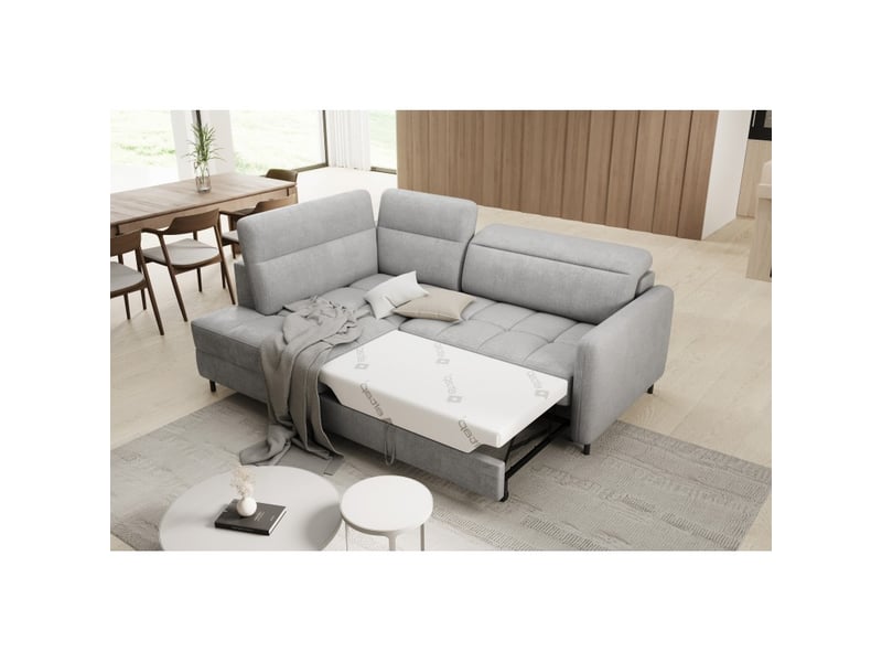  Canapé d'angle gauche convertible barnea 208 cm gris clair avec rangement  - Conforama B