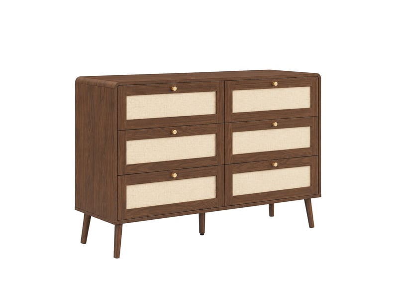  Commode avec 6 tiroirs en mdf et pe imitation rotin, finition noyer, pour chambre, 120 × 40 × 80 cm  - Conforama A