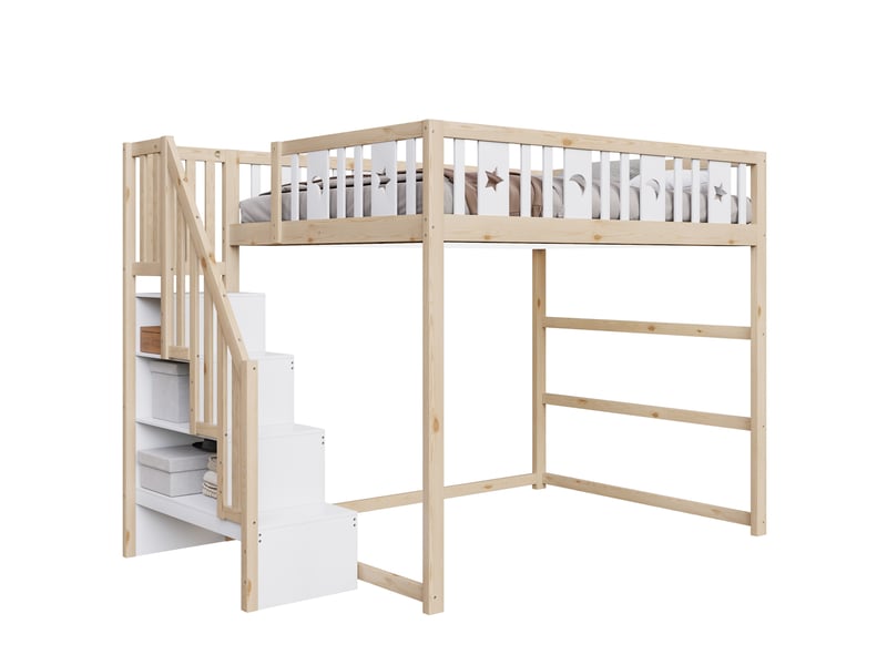  Lit superposé en bois massif naturel et blanc 145x253 cm  - Conforama A