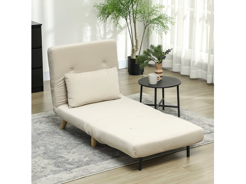  Fauteuil convertible 1 place en velours beige, dossier réglable 6 positions, couchage d'appoint 72 x 190 cm  - Conforama B