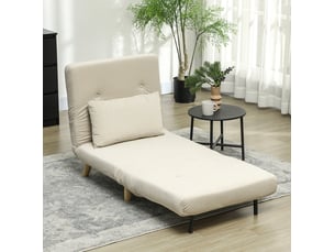 Fauteuil convertible 1 place en velours beige, dossier réglable 6 positions, couchage d'appoint 72 x 190 cm
