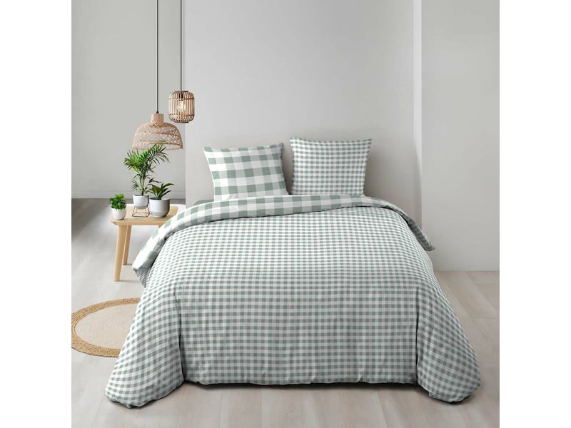  Parure de lit 240 x 220 cm 100% coton victoire sauge + drap housse 140 x 190 cm blanc  - Conforama B