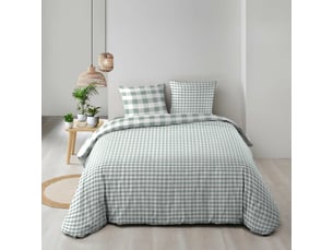 Parure de lit 240 x 220 cm 100% coton victoire sauge + drap housse 140 x 190 cm blanc