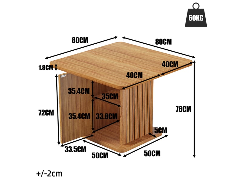  Table à manger carrée 80x80 cm avec rangement intégré et façades rainurées,bois naturel Bliss Lite - Conforama C