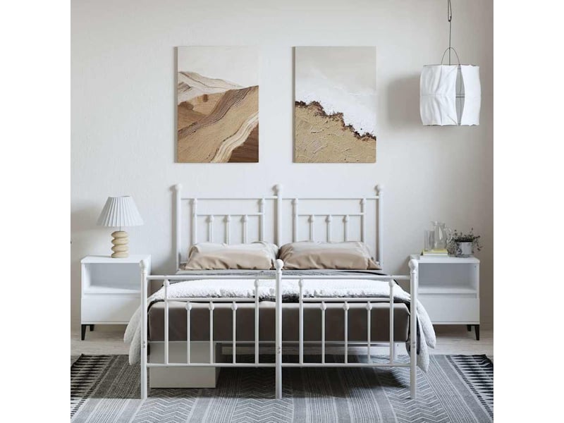  Lit double- lit adulte -  cadre de lit métal sans matelas et pied de lit blanc 150x200 cm  - Conforama C
