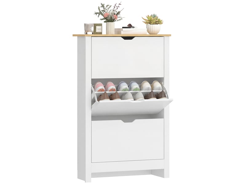  Armoire à chaussures 3 portes abattantes 2 compartiments blanc chêne panneaux particules  - Conforama B